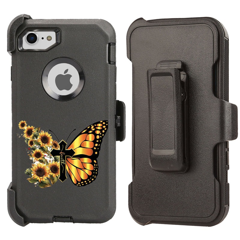 Shockproof Case for Apple iPhone 7 8 Screen Protector Butterfly Cross