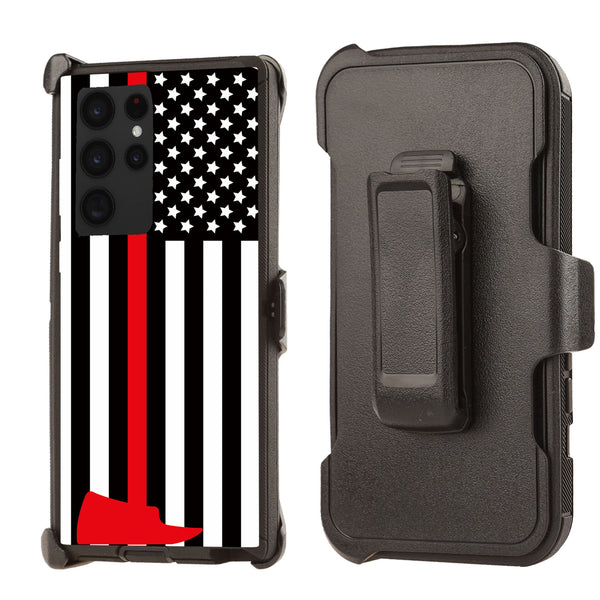 Shockproof Case for Samsung Galaxy S23 Ultra with Clip Thin Red Line Flag
