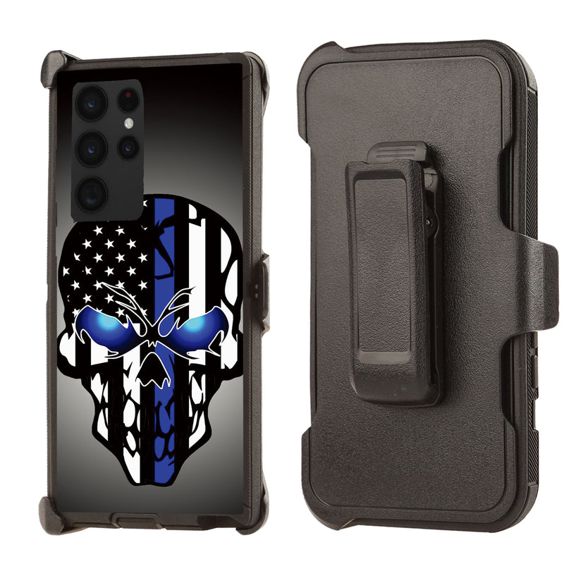 Shockproof Case for Samsung Galaxy S23 Ultra with Clip Punisher Skull
