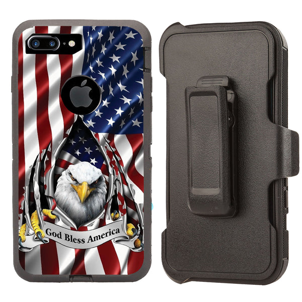 Shockproof Case for Apple iPhone 7+ 8+ Flag Eagle Cover Clip Rugged Heavy
