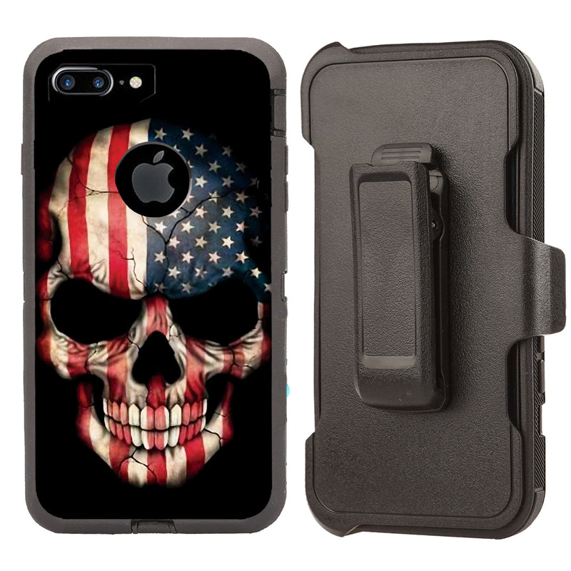 Shockproof Case for Apple iPhone 7+ 8+ Skull Flag Cover Clip Rugged Heavy