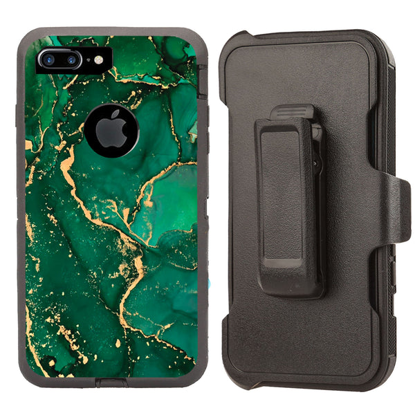 Shockproof Case for Apple iPhone 7+ 8+Green Marble Cover Clip Rugged Heavy