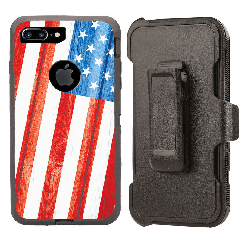 Shockproof Case for Apple iPhone 7+ 8+ US Flag Cover Clip Rugged Heavy