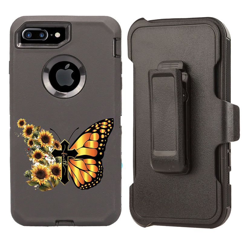 Shockproof Case for Apple iPhone 7+ 8+ Butterfly Cross Cover Clip Rugged Heavy