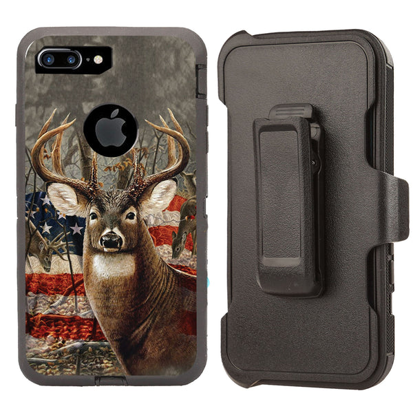 Shockproof Case for Apple iPhone 7+ 8+ Deer Flag Cover Clip Rugged Heavy