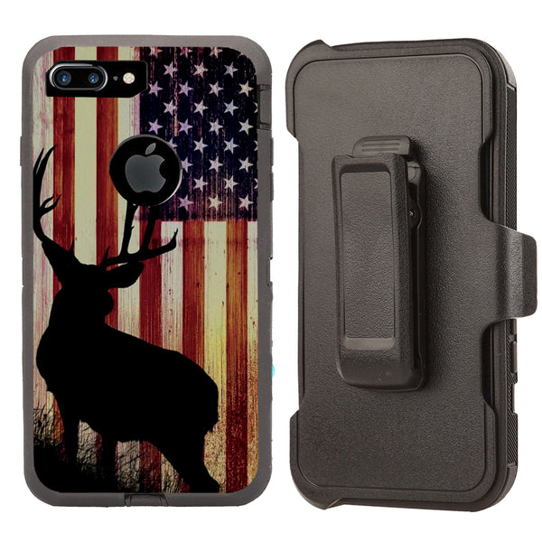 Shockproof Case for Apple iPhone 7+ 8+Deer Flag Cover Clip Rugged Heavy