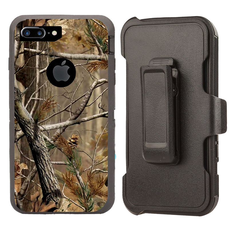 Shockproof Case for Apple iPhone 7+ 8+ Camouflage Tree Brown Cover Clip Rugged