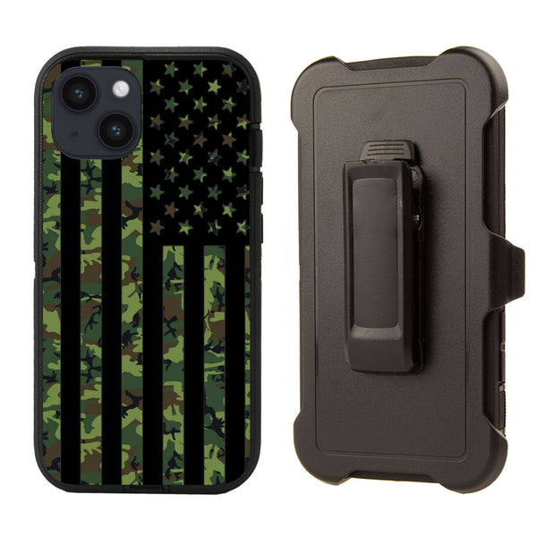 Shockproof Case for Apple iPhone 14 Military Camouflage USA Flag Cover Clip