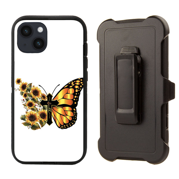 Shockproof Case for Apple iPhone 14 Butterfly Cross Sunflower Sun Flower Cover