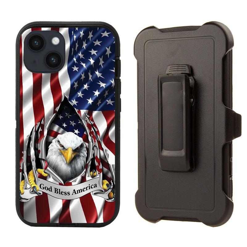 Shockproof Case for Apple iPhone 14 Eagle USA Flag Cover Clip Rugged Heavy Duty