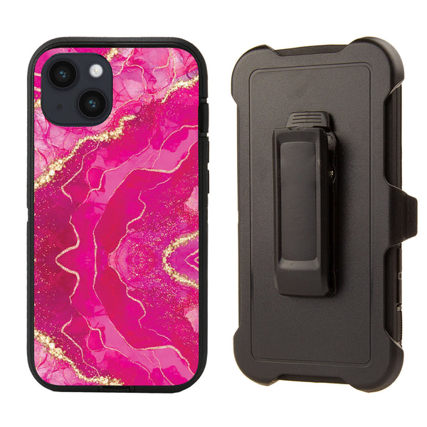 Shockproof Case for Apple iPhone 14 Marble Pink Cover Rugged Heavy Duty