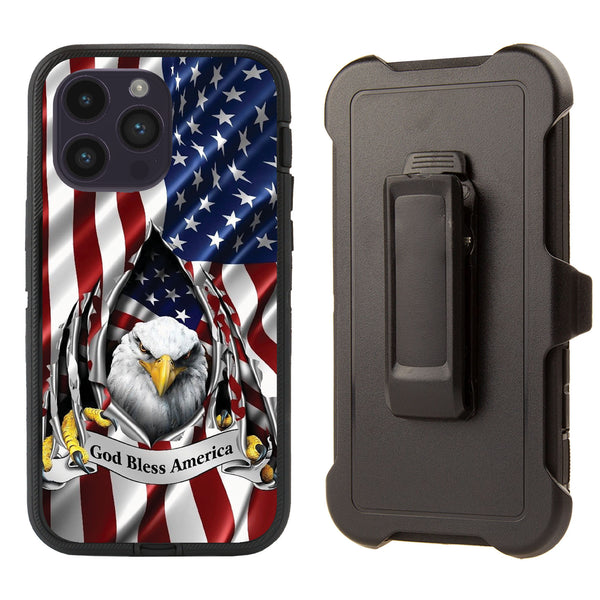 Shockproof Case for Apple iPhone 14 Pro Eagle USA Flag Cover Clip Rugged Heavy