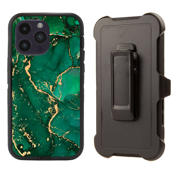 Shockproof Case for Apple iPhone 14 Pro Marble Green Emerald Cover Rugged Heavy