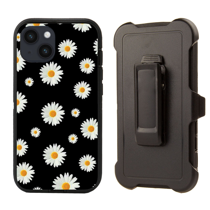 Shockproof Case for Apple iPhone 14 Plus/15 Plus (6.7 inch) Daisy Flower Cover Rugged