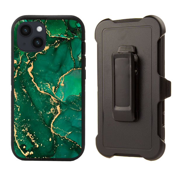 Shockproof Case for Apple iPhone 14 Plus/15 Plus (6.7 inch) Marble Green Emerald Cover
