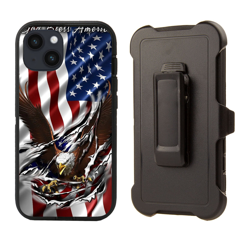 Shockproof Case for Apple iPhone 14 Plus/15 Plus (6.7 inch)Eagle USA Flag Ripped Cover