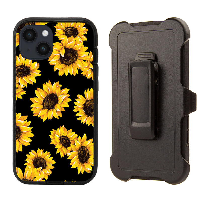 Shockproof Case for Apple iPhone 14 Plus/15 Plus Sunflower Sun Flower Cover Clip Rugged