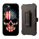 Shockproof Case for Apple iPhone 14 Plus/15 Plus (6.7 inch) Skull USA Flag Cover Rugged