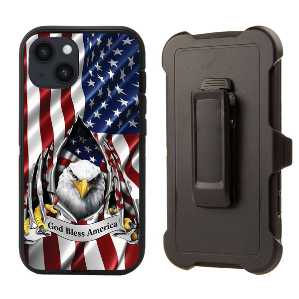 Shockproof Case for Apple iPhone 14 Plus/15 Plus (6.7 inch) Eagle USA Flag Cover Clip