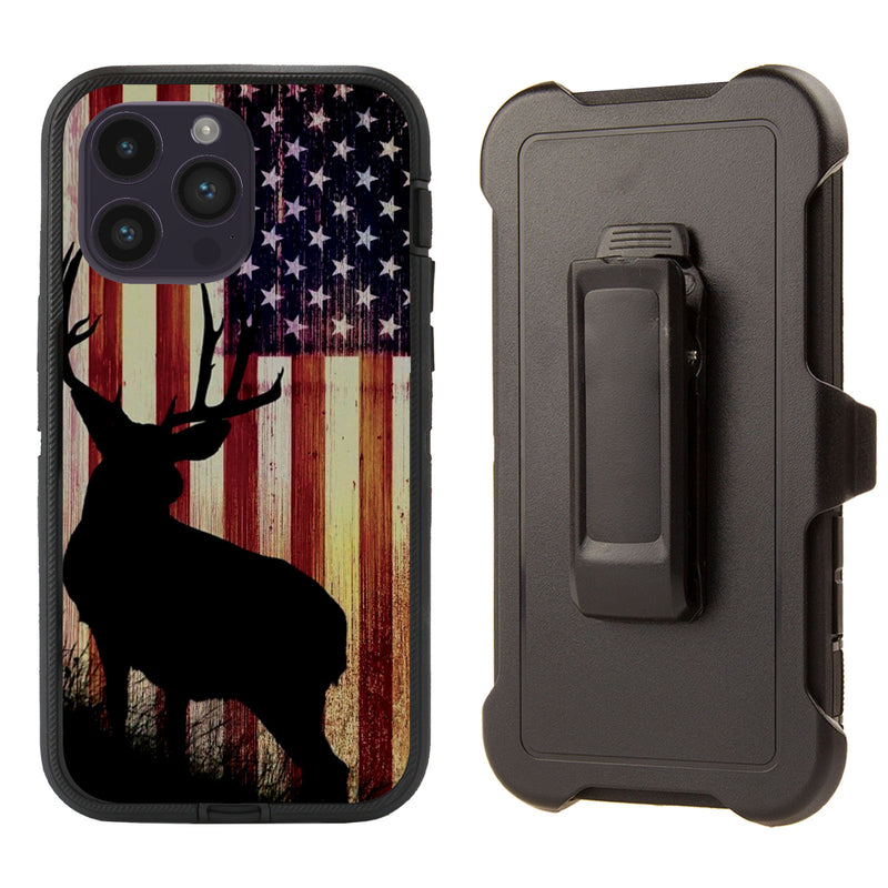 Shockproof Case for Apple iPhone 14 Pro Max Deer Contour USA Flag Cover Rugged
