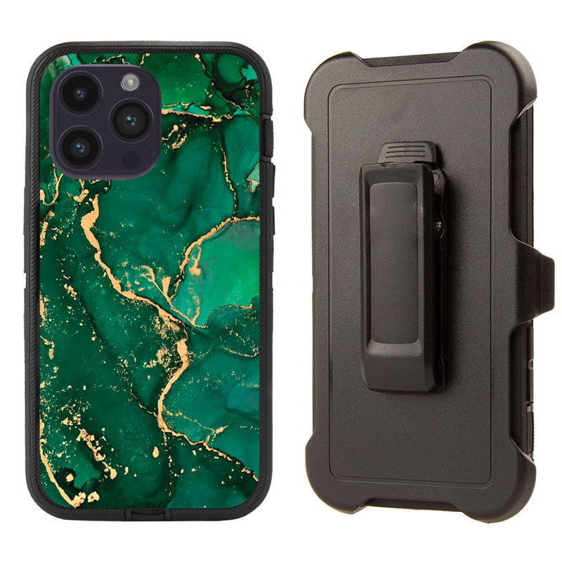 Shockproof Case for Apple iPhone 14 Pro Max Marble Green Emerald Cover Rugged