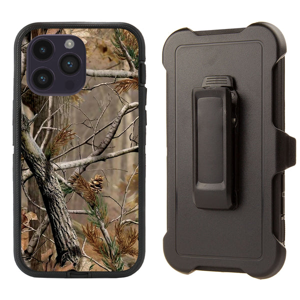 Shockproof Case for Apple iPhone 14 Pro Max Camo Camouflage Tree Brown Cover
