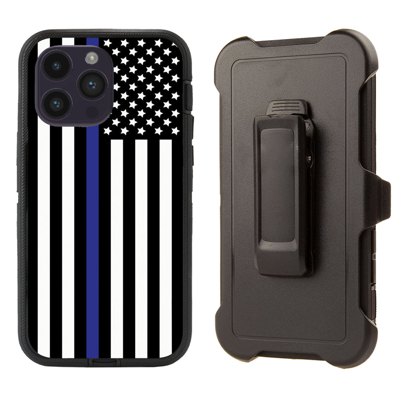 Shockproof Case for Apple iPhone 14 Pro Max Thin Line Police Flag Cover Rugged