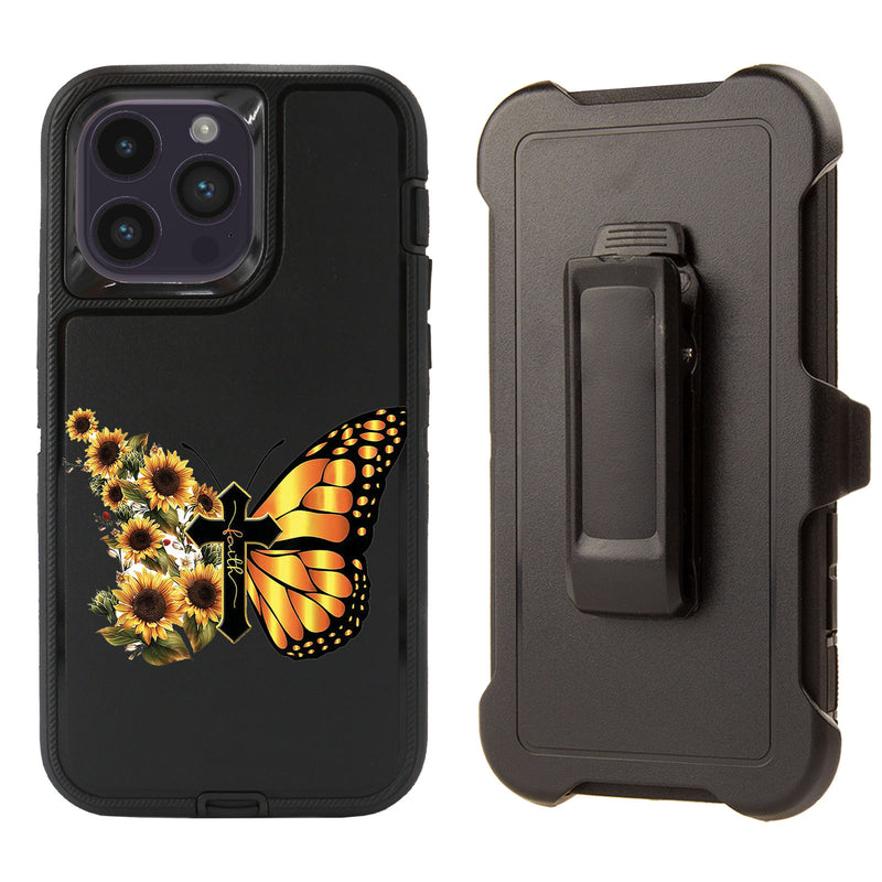 Shockproof Case for Apple iPhone 14 Pro Max Butterfly Cross Sunflower Sun Flower