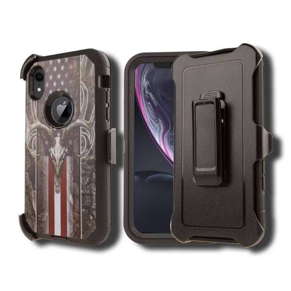 Shockproof Case for Apple iPhone XR Screen Protector Skull Camouflage Clip Cover