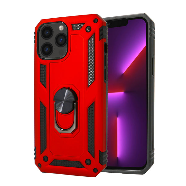 Apple iPhone 16 PRO MAX  Armor Magnetic Case Hybrid Metal Ring Holder Stand Red