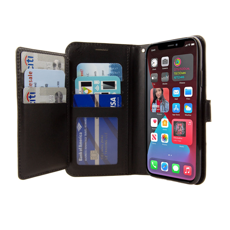 Premium Synthetic Leather Wallet Case for Apple iPhone 11 Pro Max With Extra Credit Card Holder Stand Black