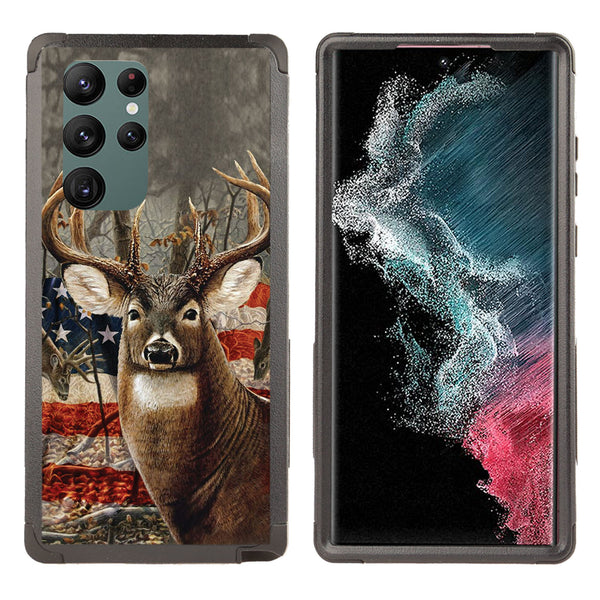 Shockproof Case for Samsung Galaxy S22 Ultra Cover Pink Camouflage Deer Flag