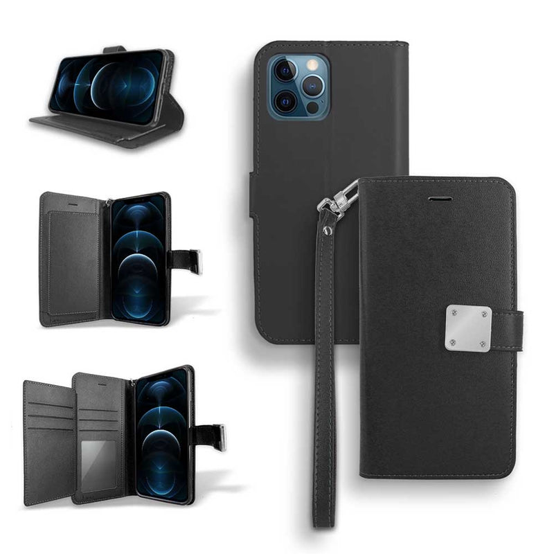 For Apple iPhone 14 Pro Max (6.7") Wallet Case Double Fold with Extra Card Slots Black